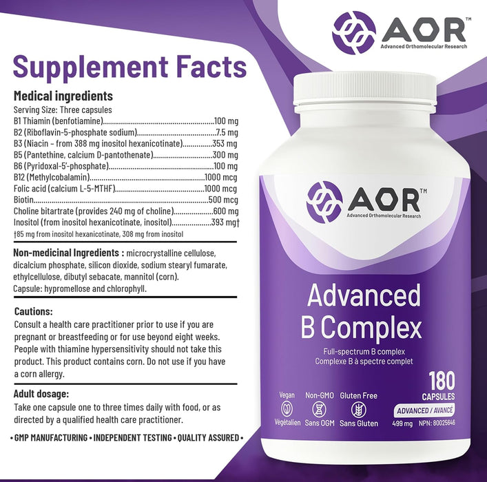 AOR Advanced B Complex 499mg 180 Capsules