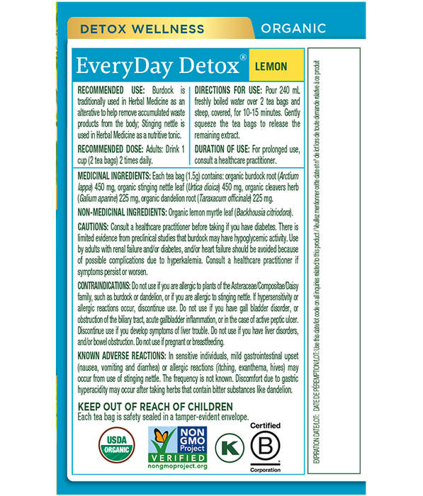Traditional Medicinals Organic EveryDay Detox Lemon Tea 16 Tea Bags