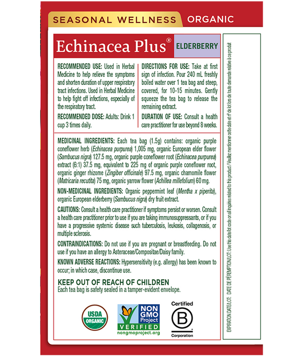 Traditional Medicinals Organic Echinacea Plus Elderberry 16 Tea Bags