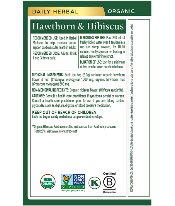 Traditional Medicinals Organic Hawthorn & Hibiscus Tea 16 Tea Bags