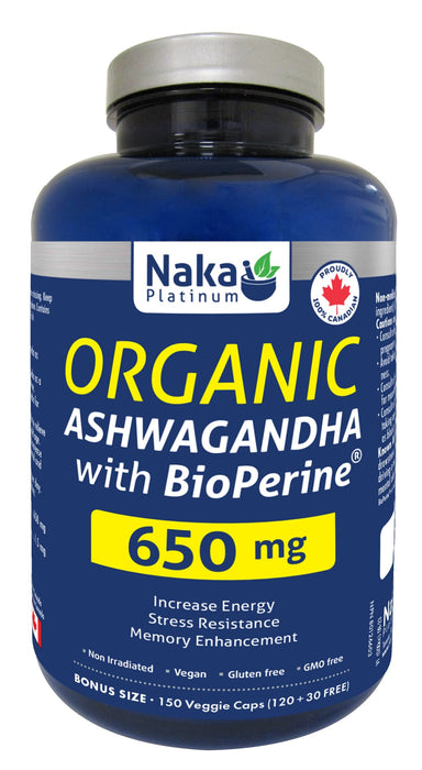 Naka Platinum Organic Ashwagandha with BioPerine 150 Veggie Caps