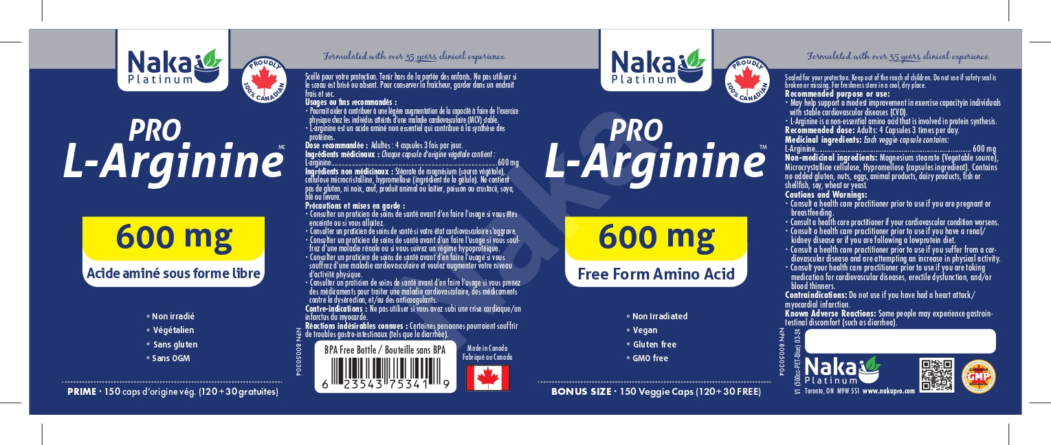 Naka Platinum PRO L-Arginine 600mg 150 Veggie Caps