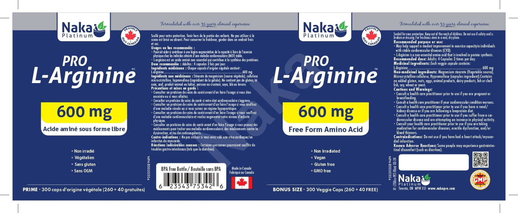 Naka Platinum PRO L-Arginine 600mg 300 Veggie Caps