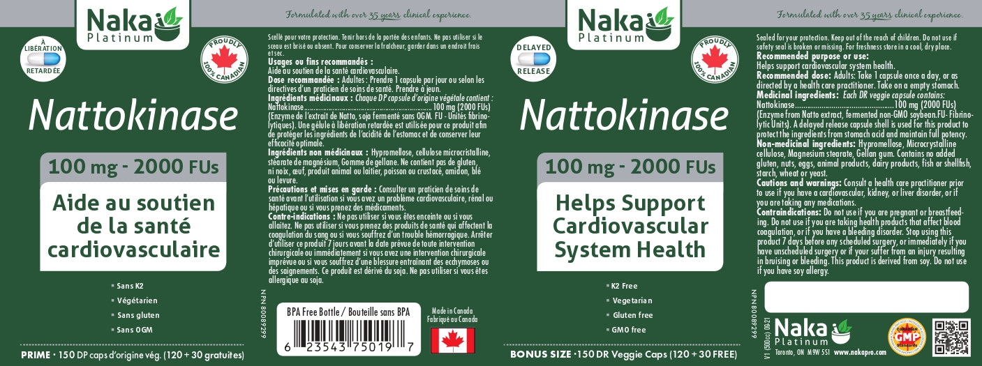 Naka Platinum Nattokinase 100mg 120+30 Veggie Caps