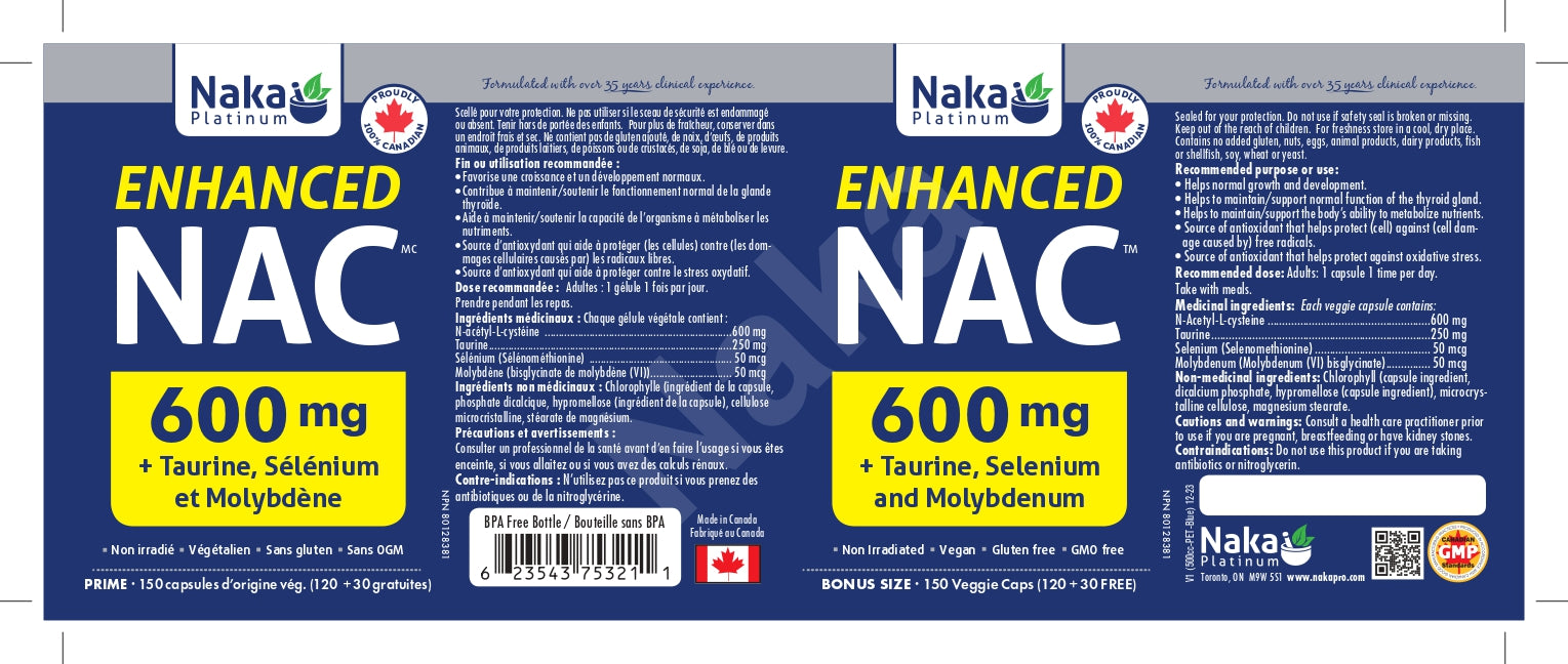 Naka Platinum Enhanced NAC 600mg 120+30 Veggie Caps