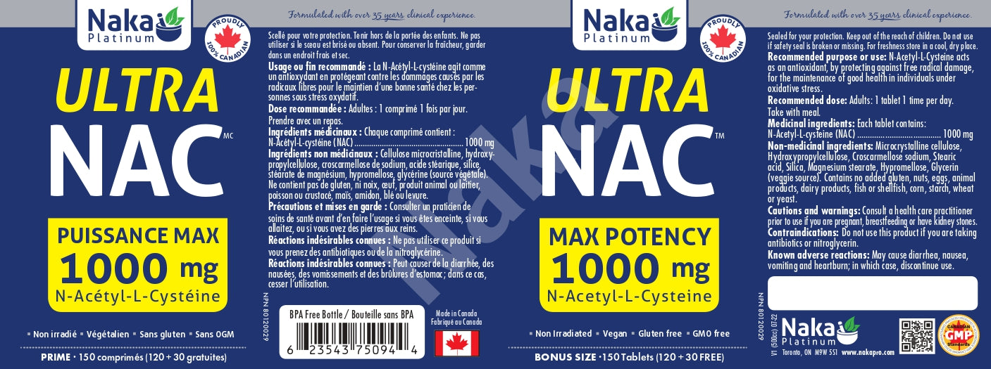 Naka Platinum Ultra NAC 1000mg 120+30 Tablets