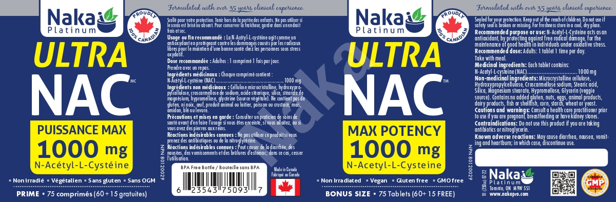 Naka Platinum Ultra NAC 1000mg 60+15 Tablets