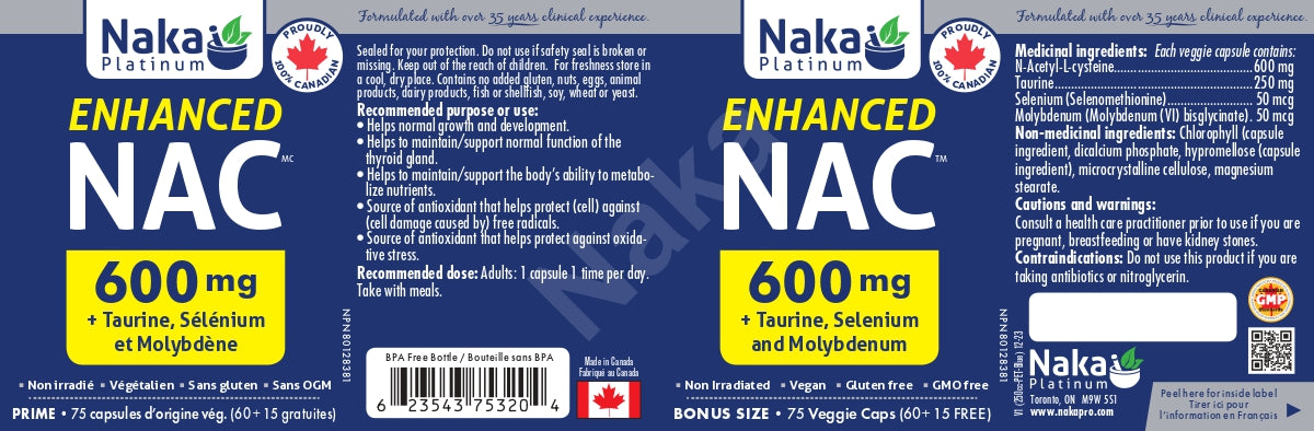 Naka Platinum Enhanced NAC 600mg 60+15 Veggie Caps