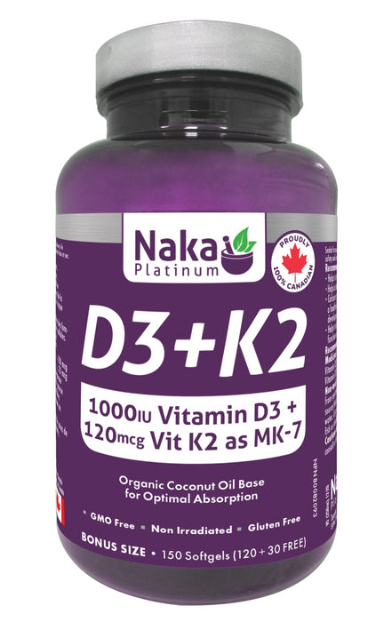 Naka Platinum D3+K2 1000 IU 120+30 Softgels