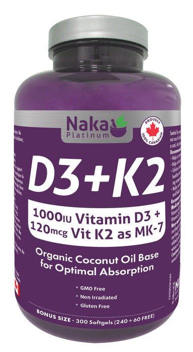 Naka Platinum D3+K2 1000 IU 240+60 Softgels