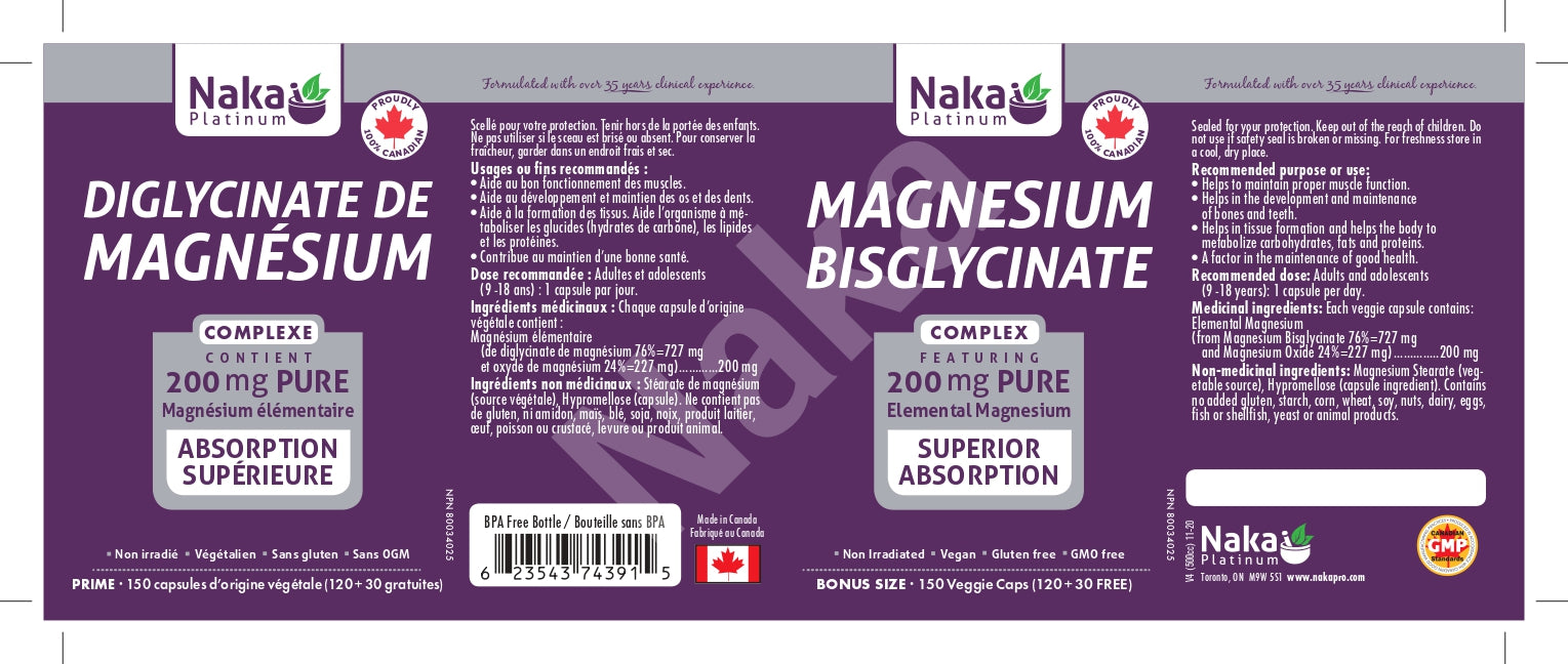 Naka Platinum Magnesium Bisglycinate 200mg 120+30 Veggie Caps