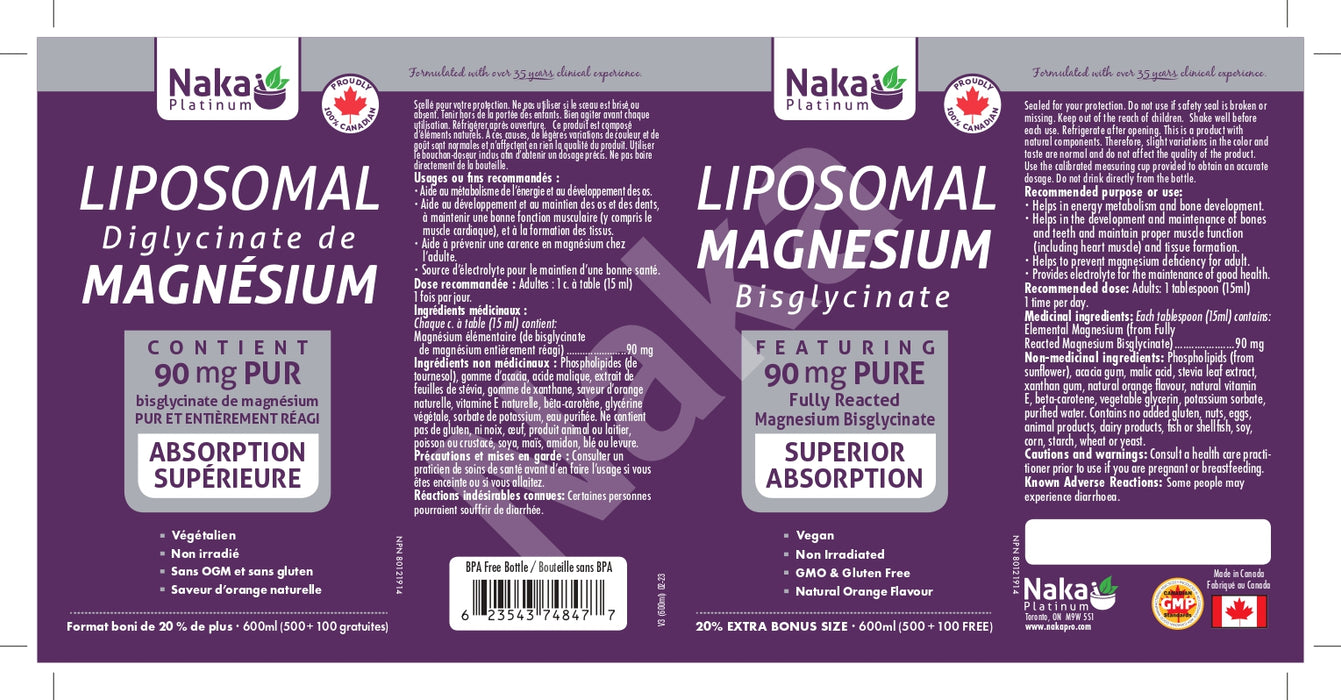 Naka Platinum Liposomal Magnesium Bisglycinate 600mL