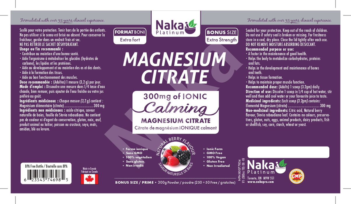 Naka Platinum Magnesium Citrate 300mg Berry 250+50g