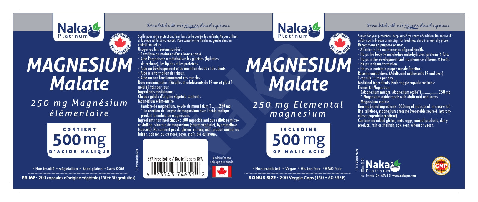 Naka Platinum Magneisum Malate 500mg 150+50 Veggie Caps