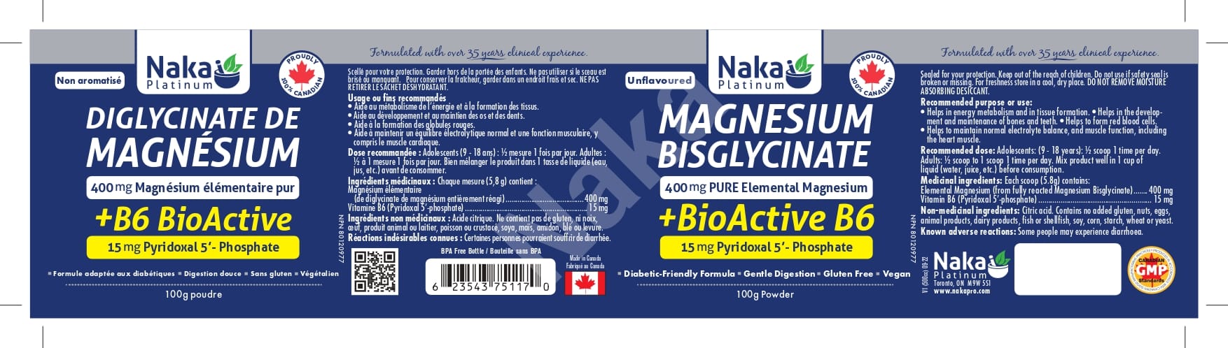 Naka Platinum Magnesium Bisglycinate + BioActive B6 100g