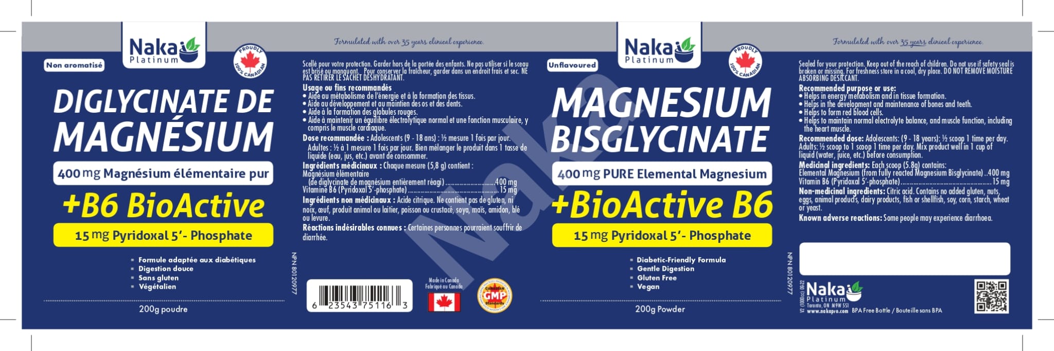 Naka Platinum Magnesium Bisglycinate + BioActive B6 200g