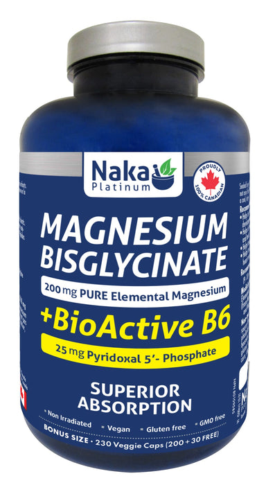 Naka Platinum Magnesium Bisglycinate + BioActive B6 200+30 Veggie Caps