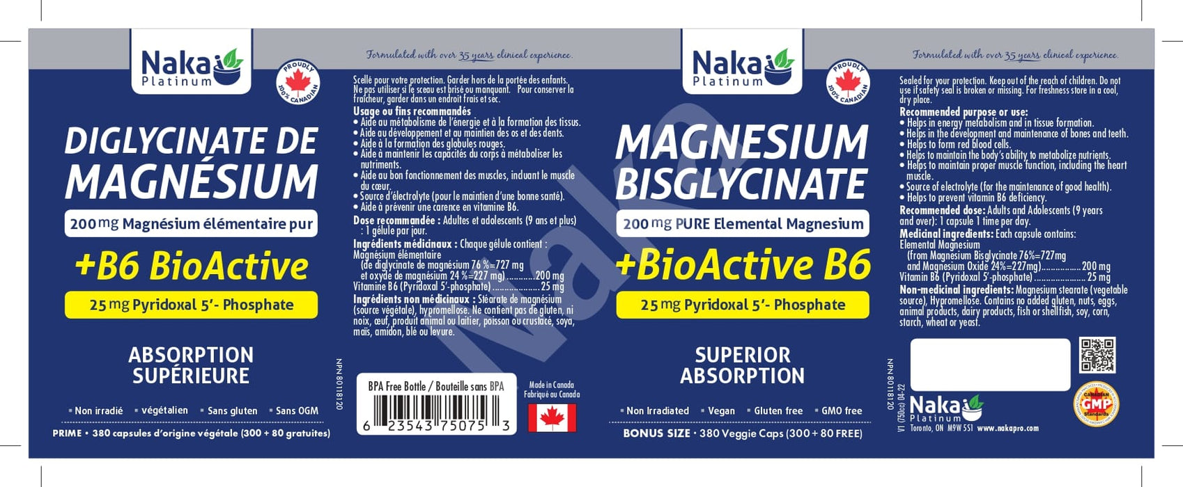 Naka Platinum Magnesium Bisglycinate + BioActive B6 300+80 Veggie Caps