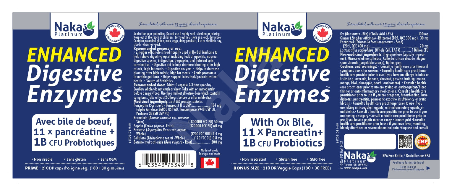 Naka Platinum Enhanced Digestive Enzymes 180+30 Veggie caps