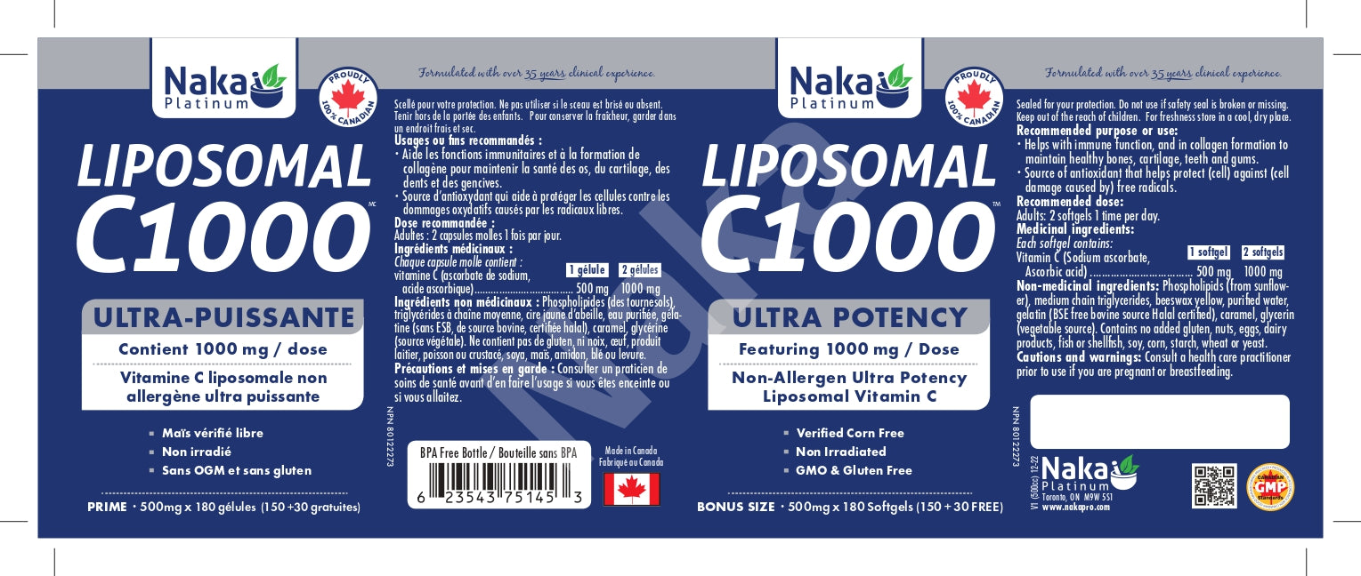 Naka Platinum Liposomal C1000 180 Softgels