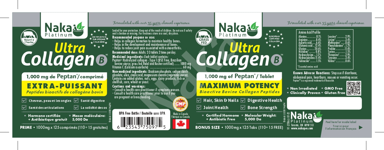 Naka Platinum Ultra Bovine Collagen 1000mg 110+15 Tablets