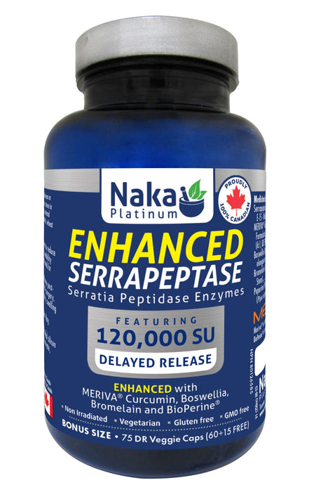 Naka Platinum Enhanced Serrapeptase 120000SU 75 Veggie Caps