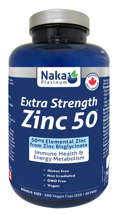 Naka Platinum Zinc Biscglycinate Extra Strength 50mg 250+50 Veggie Caps