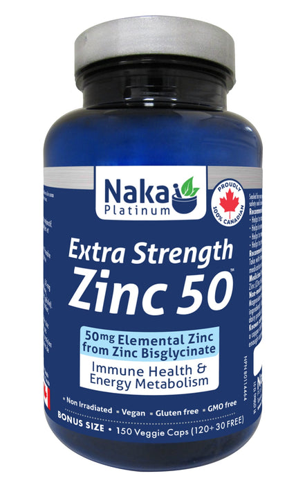 Naka Platinum Zinc Biscglycinate Extra Strength 50mg 120+30 Veggie Caps