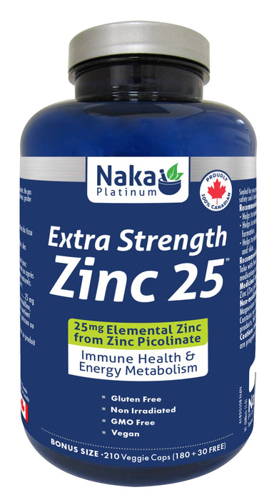 Naka Platinum Zinc Picolinate Extra Strength 25mg 180+30 Veggie Caps