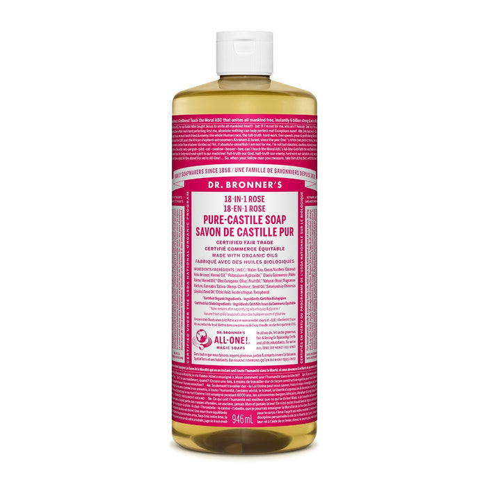 Dr. Bronner's 18-In-1 Pure-Castile Liquid Soap Rose 946mL