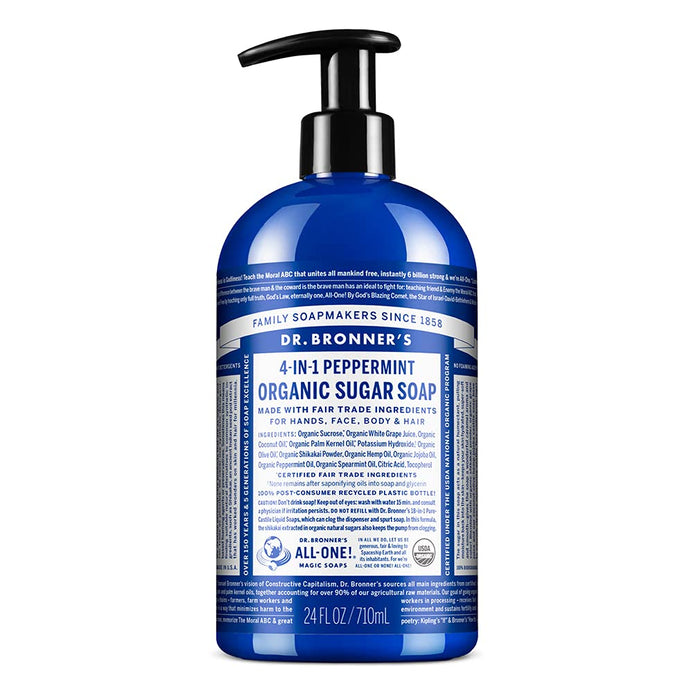 Dr. Bronner's 4-In-1 Organic Sugar Soap Peppermint 710mL