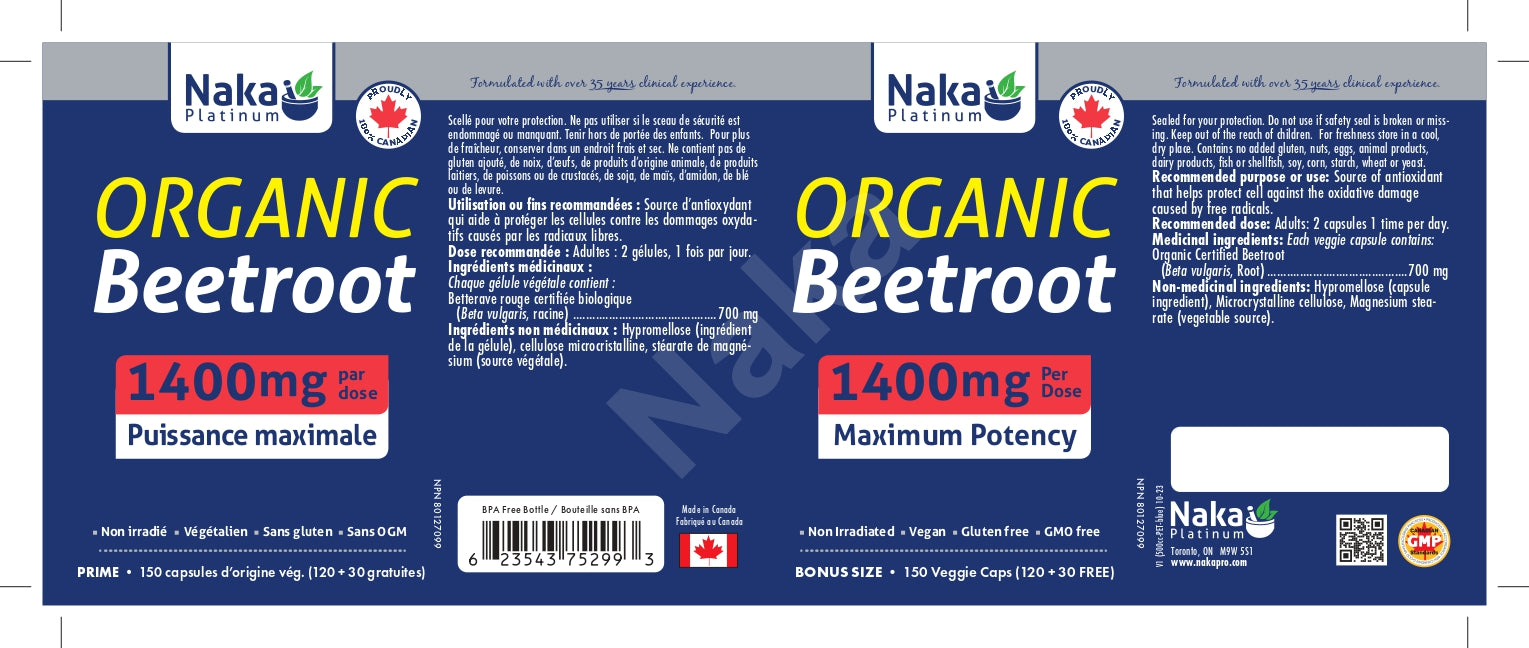 Naka Platinum Organic Beetroot 1400mg 150 Veggie Caps