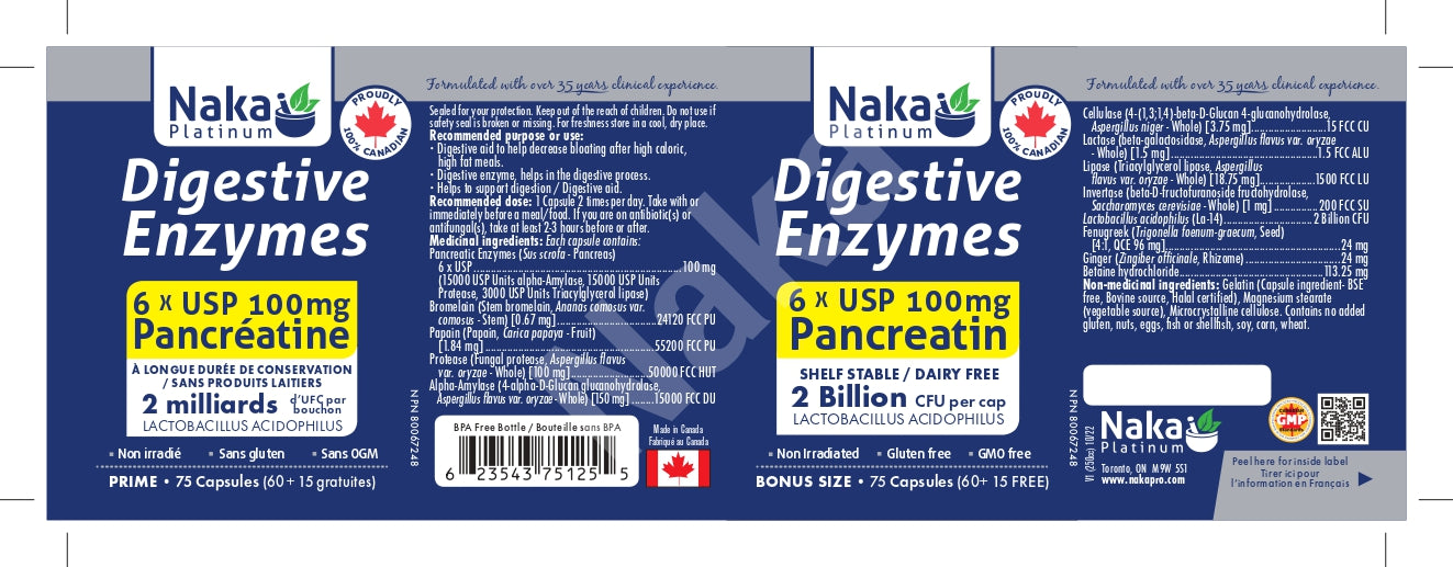 Naka Platinum Digestive Enzymes 75 Veggie Caps