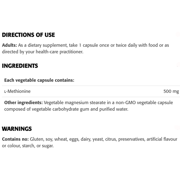 New Roots L-Methionine 500mg 50 Veggie Caps