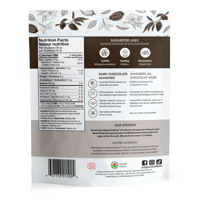 Organic Traditions Dark Chocolate Almonds 227g