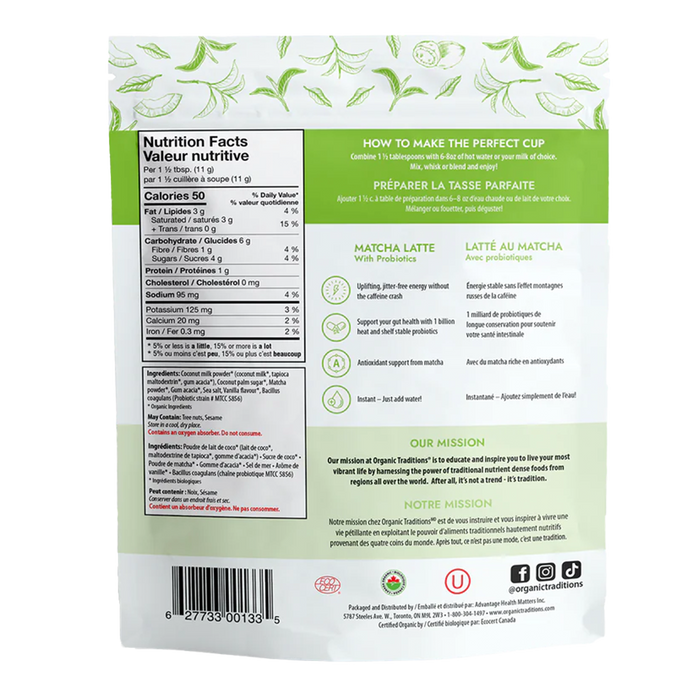 Organic Traditions Matcha Latte With Probiotics 150g