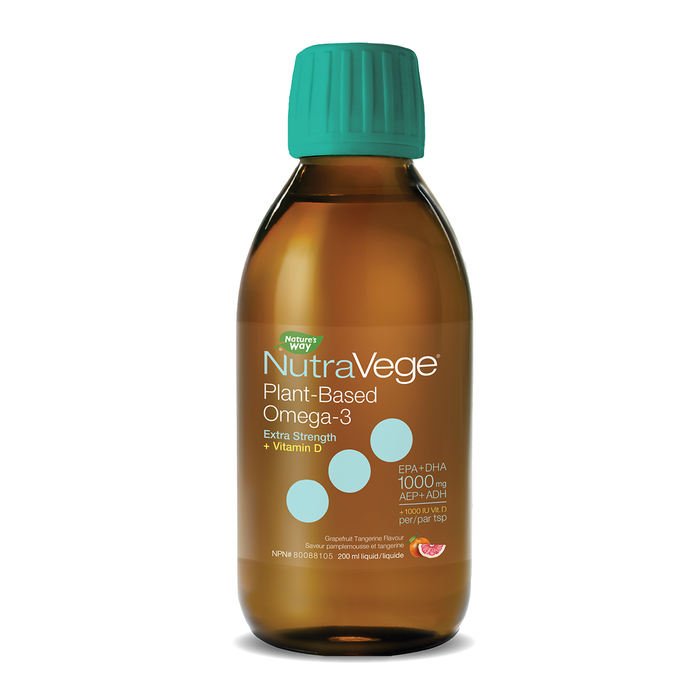 NutraVege Omega-3 + Vitamin D Plant Based Extra Strength Grapefruit Tangerine 200mL