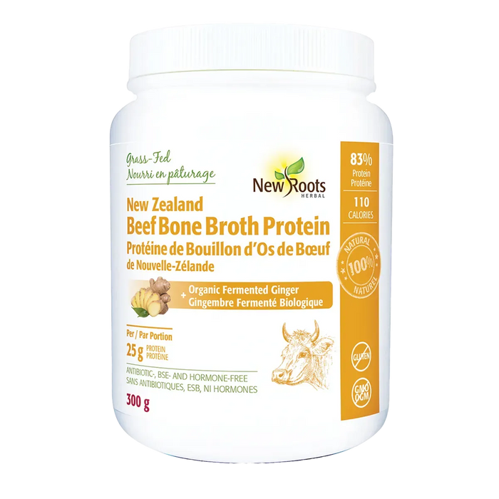 New Roots New Zealand Beef Bone Broth Protein Organic Fermented Ginger 300g