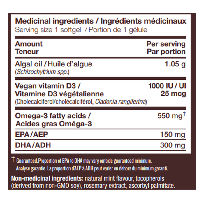 NutraVege Omega-3 + Vitamin D3 Plant Based Fresh Mint 30 Softgels