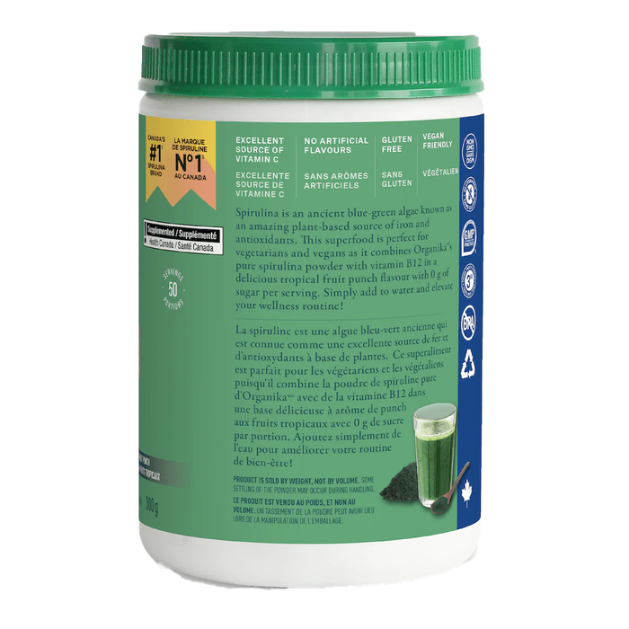 Organika Spirulina + B12 Tropical Fruit Punch 300g