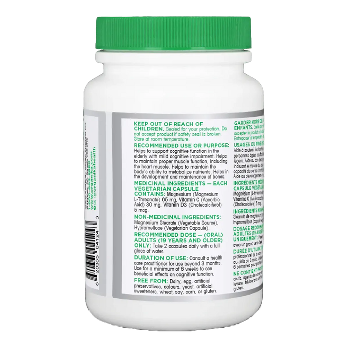 Organika Magnesium L-Threonate With Vitamins C & D3 90 Veggie Caps