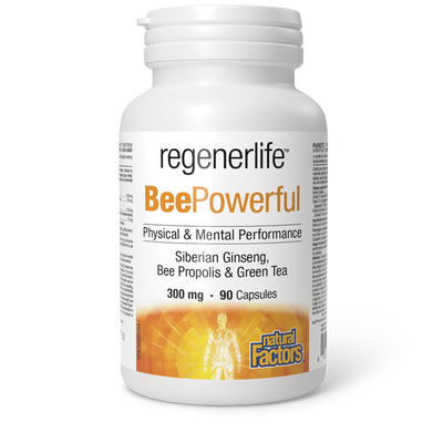 Natural Factors BeePowerful Siberian Ginseng, Bee Propolis & Green Tea 300 mg 90 Capsules