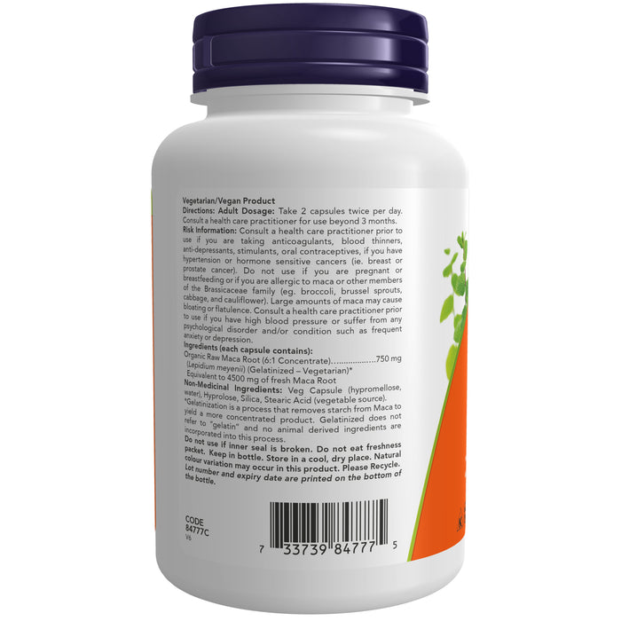 NOW Organic Maca 6:1 750mg 90 Capsules