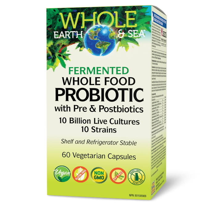 Whole Earth & Sea® Fermented Whole Food Probiotic with Pre & Postbiotics 10 Billion Live Cultures/10 Strains 60 Vegetarian Capsules