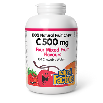 Natural Factors C 500 mg 100% Natural Fruit Chew 500 mg 180 Chewable Wafers Four Mixed Fruit Flavours