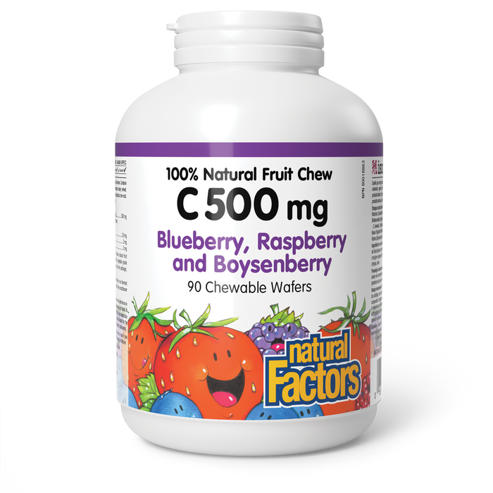 Natural Factors C 500 mg 100% Natural Fruit Chew 500 mg 90 Chewable Wafers Blueberry, Raspberry and Boysenberry