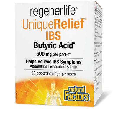 Natural Factors RegenerLife Unique Relief IBS Butyric Acid 500 mg 60 Softgels 30 packets