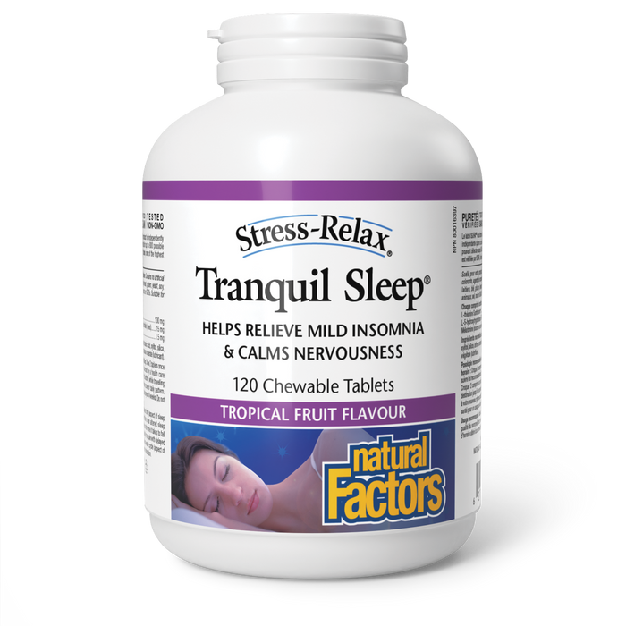 Natural Factors Tranquil Sleep  120 Chewable Tablets Tropical Fruit Flavour