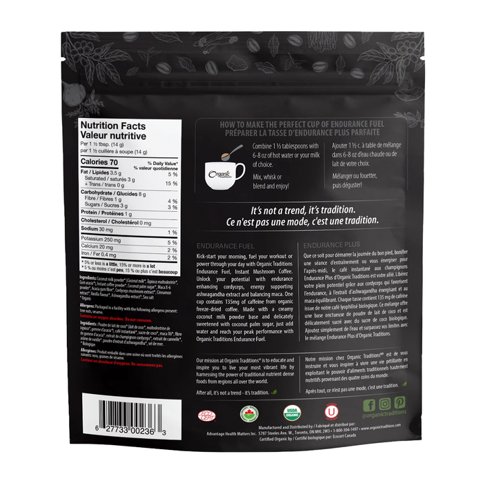 Organic Traditions Instant Mushroom Coffee Endurance Fuel 140g