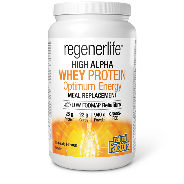 Natural Factors Regenerlife™ High Alpha Whey Protein Optimum Energy Meal Replacement  940 g Powder Chocolate Flavour